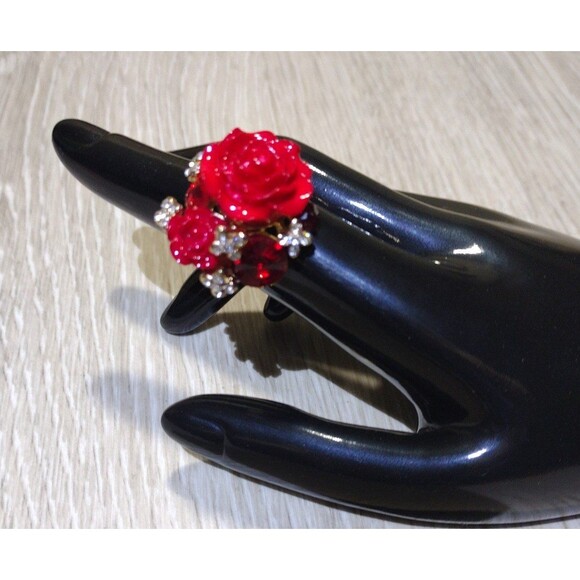 Jewelry - Oversize Rose - Gold Plated - Adjustable Floral Statement Ring - New
